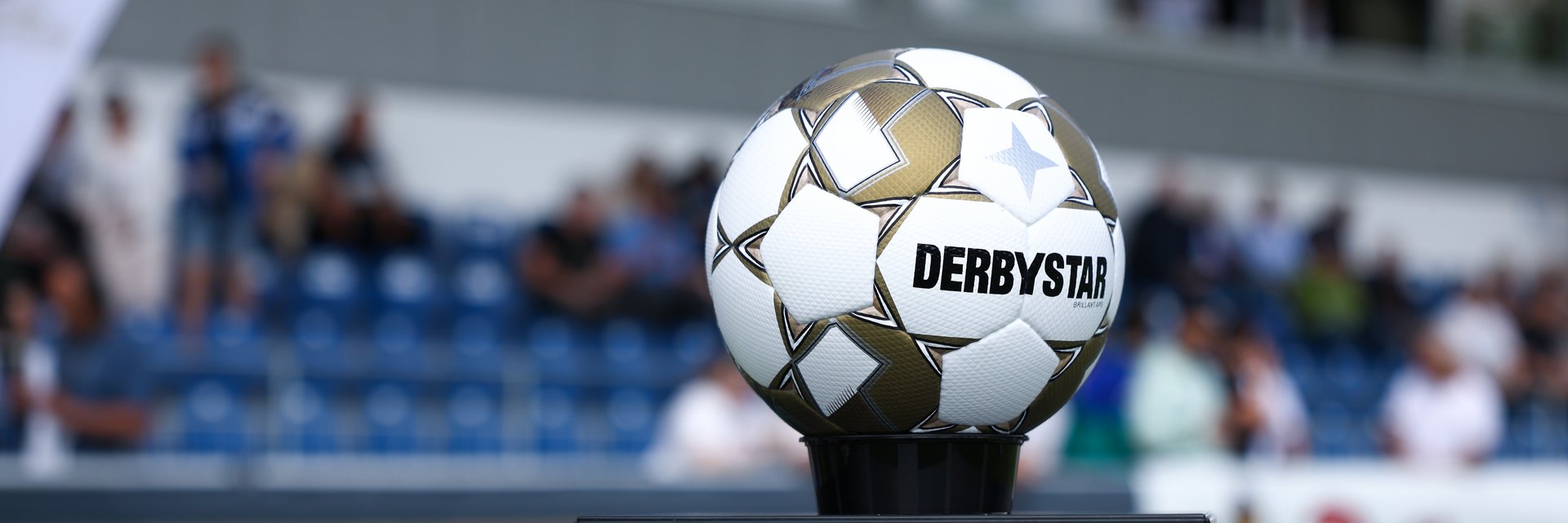 Ein Derbystar-Ball auf einer Ballstehle.